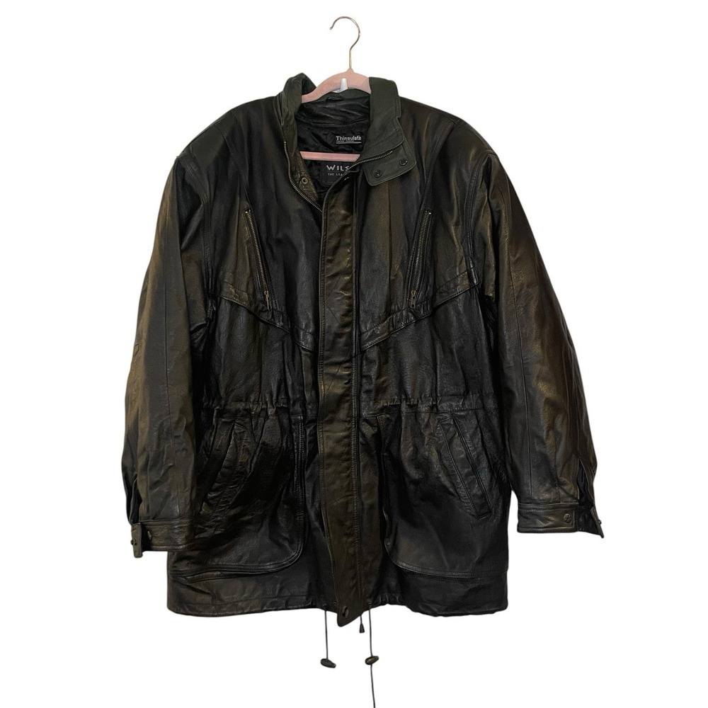 Vintage Wilsons Leather Jacket Men M Black Thinsulate 80s 90s Drawstring Waist